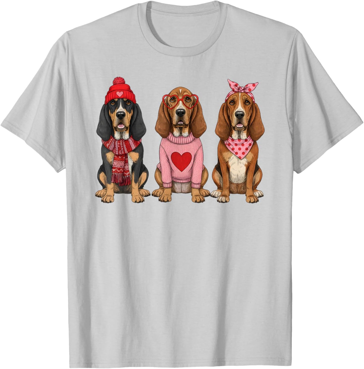 Cute Bloodhound Valentine Dog T-Shirt - T-Shirt | Ash