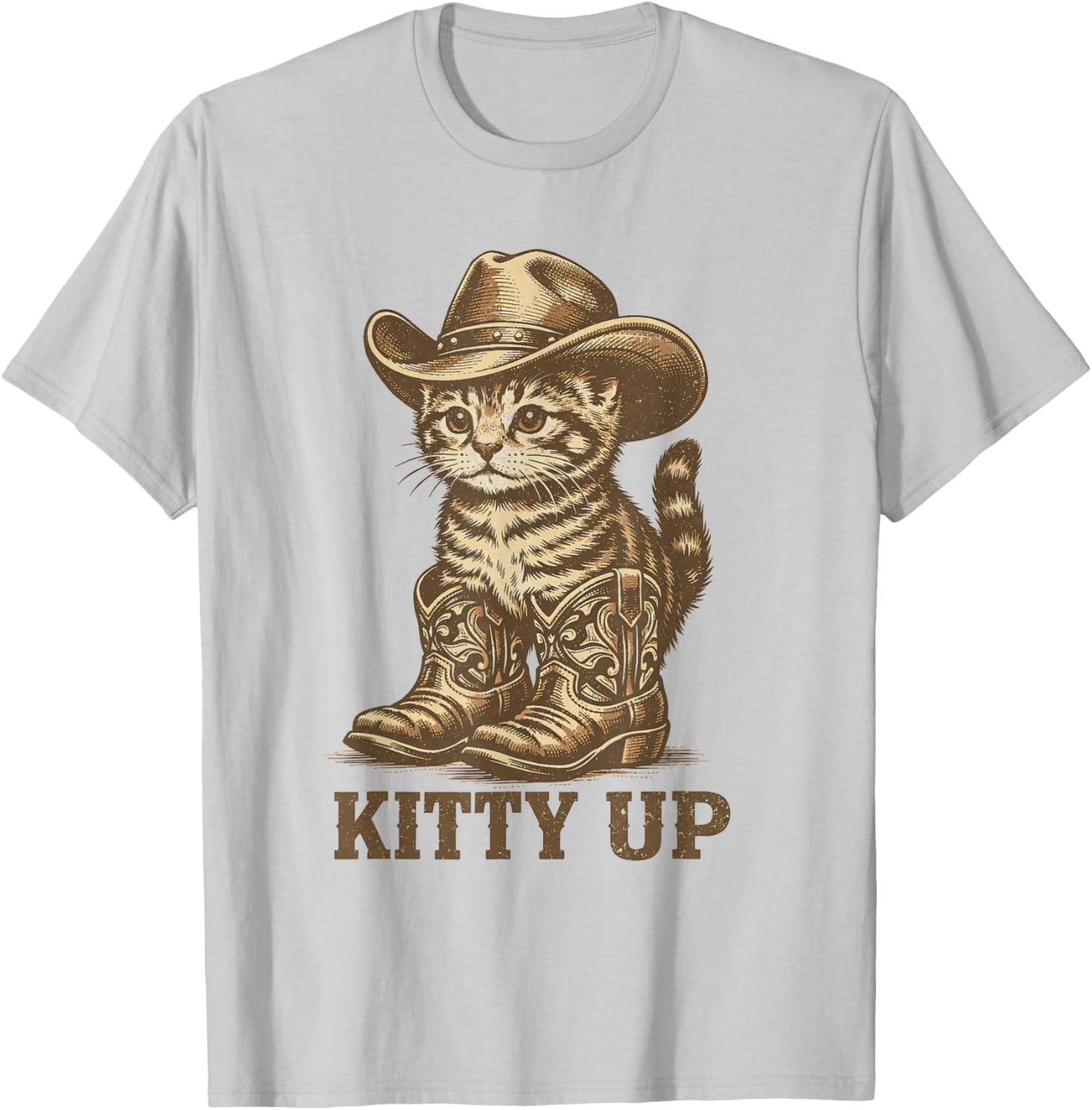 Kitty Up Vintage Western Country Music Funny Cowboy Cat T-Shirt - T-Shirt | Ash