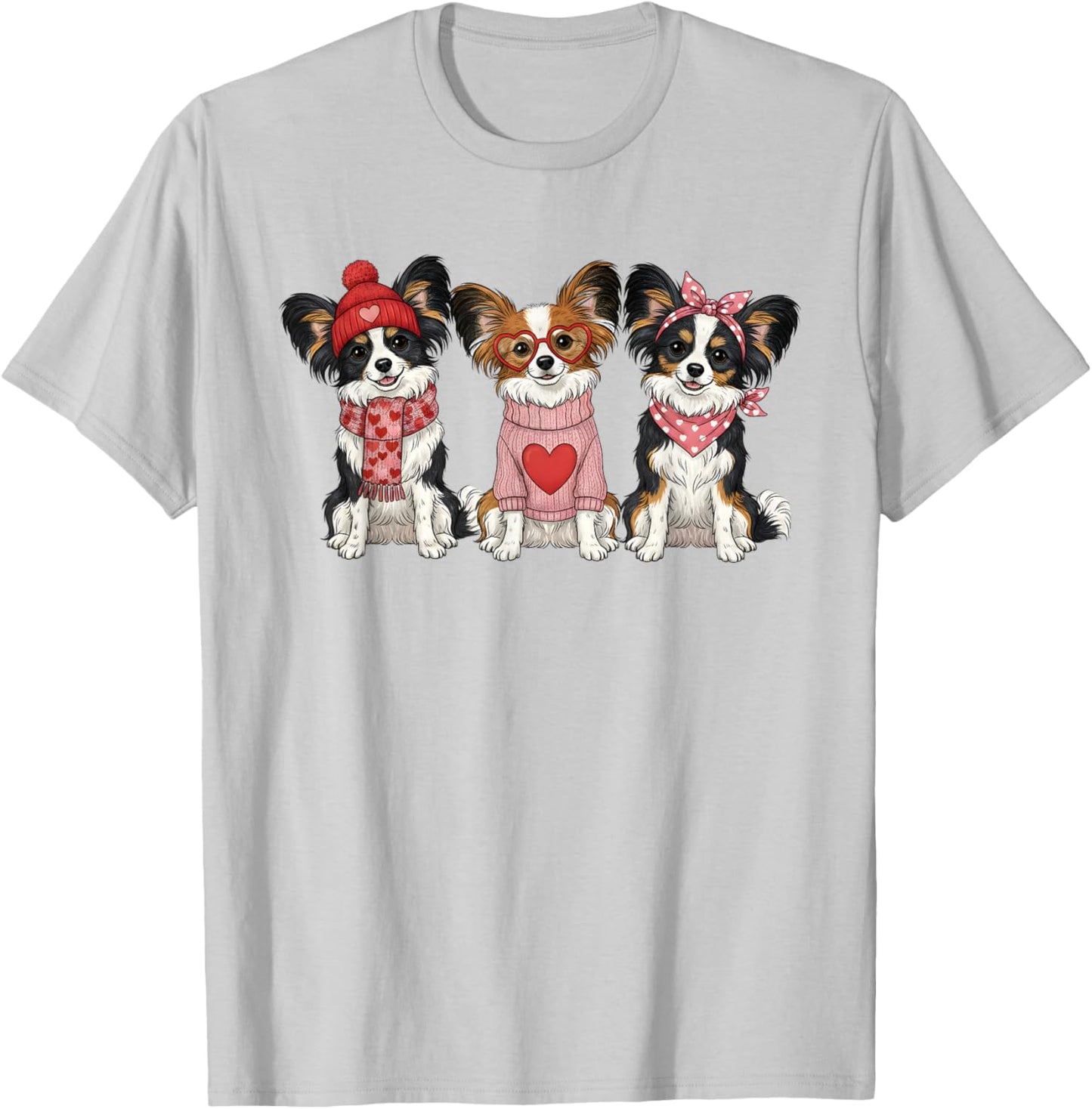 Cute Papillon Dog Valentine T-Shirt - T-Shirt | Ash