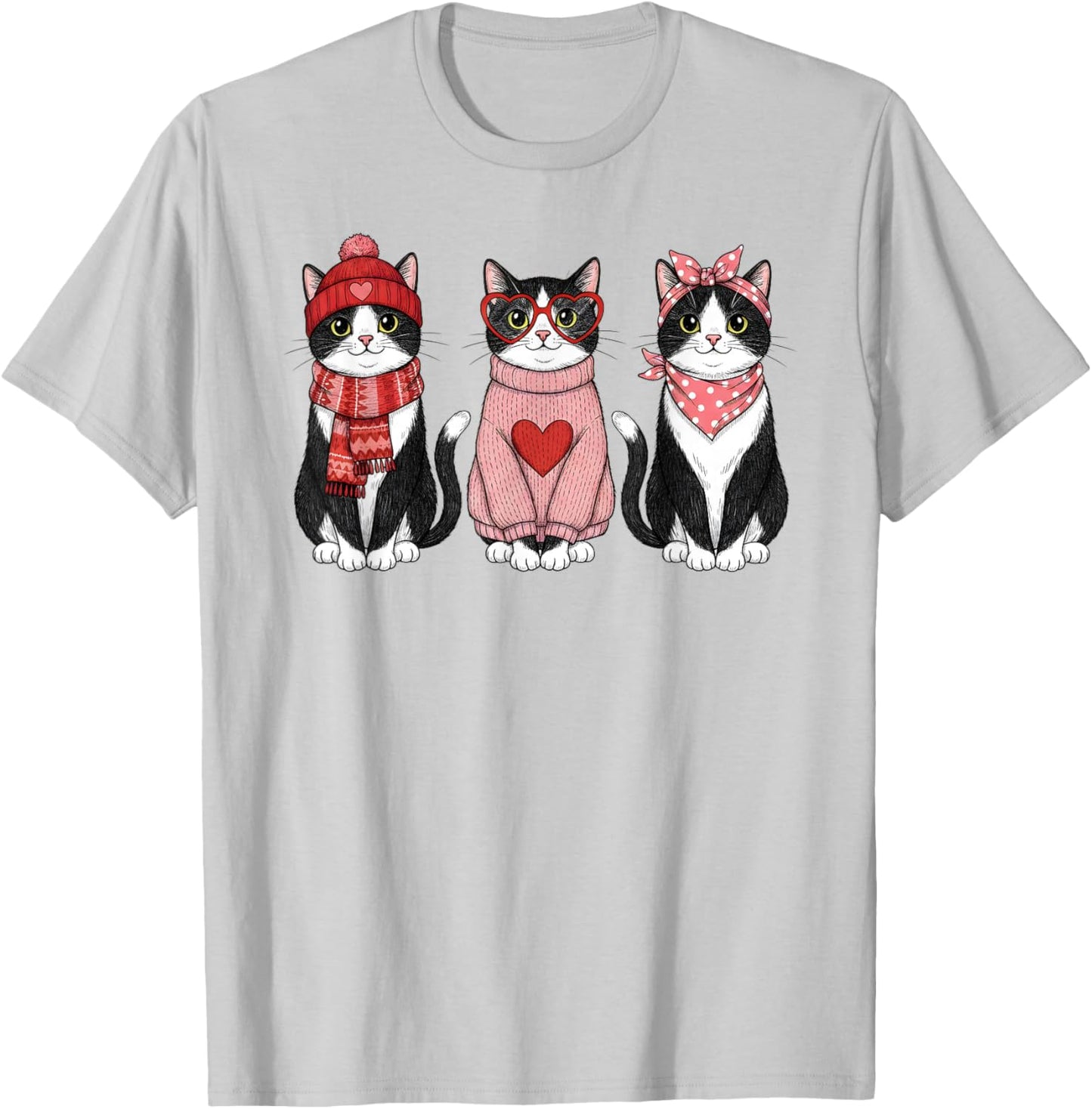 Retro Tuxedo Cat Cute Valentine T-Shirt - T-Shirt | Ash
