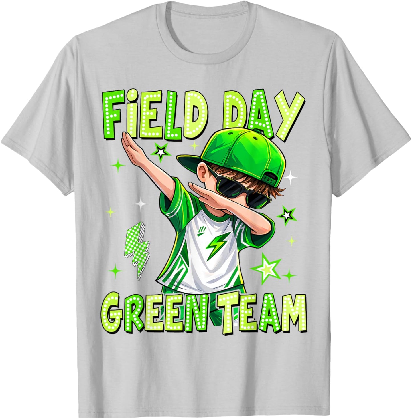 Field Day Green Team Dabbing Boys Kids Games Field Trip Fun T-Shirt - T-Shirt | Ash