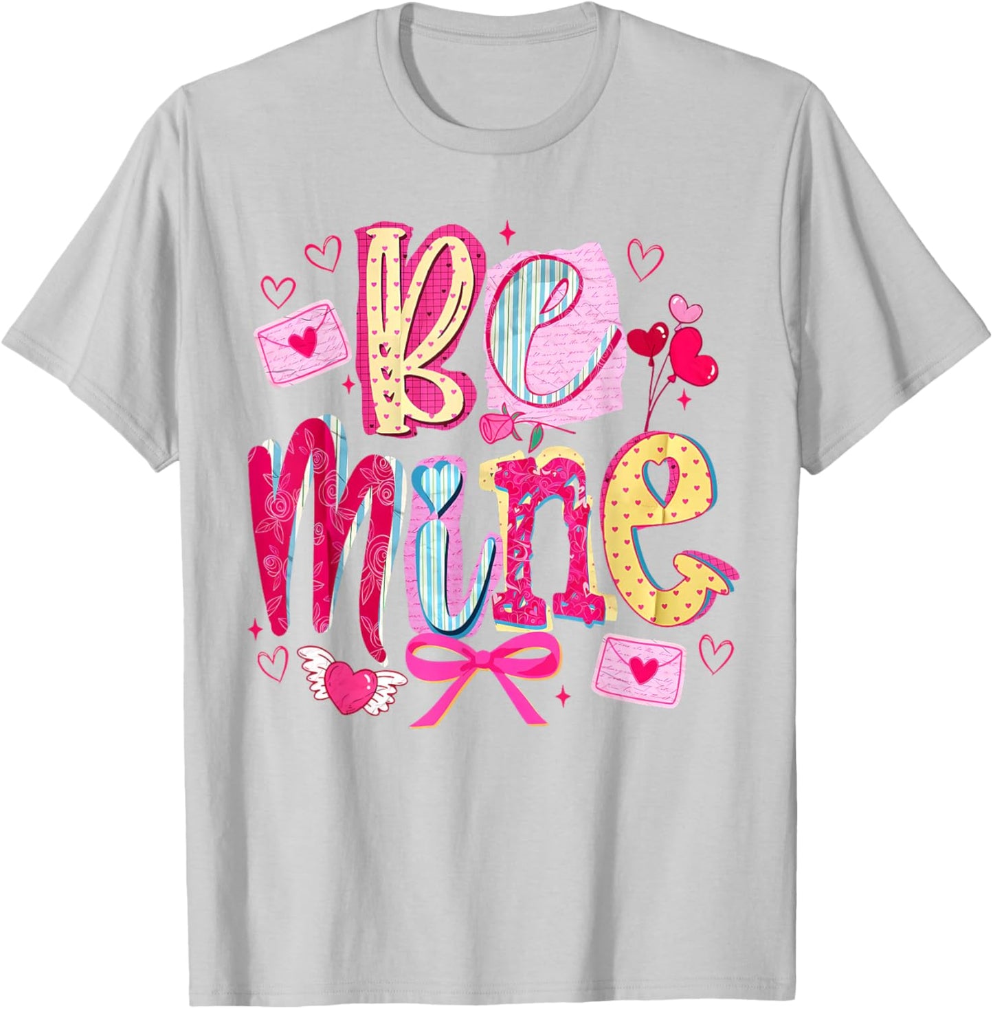 Pink Be Mine Vintage Coquette Bow Hearts Valentine Cupid T-Shirt - T-Shirt | Ash