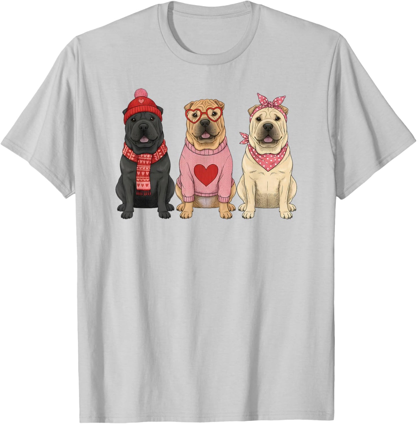 Cute Shar Pei Valentine Dog T-Shirt - T-Shirt | Ash
