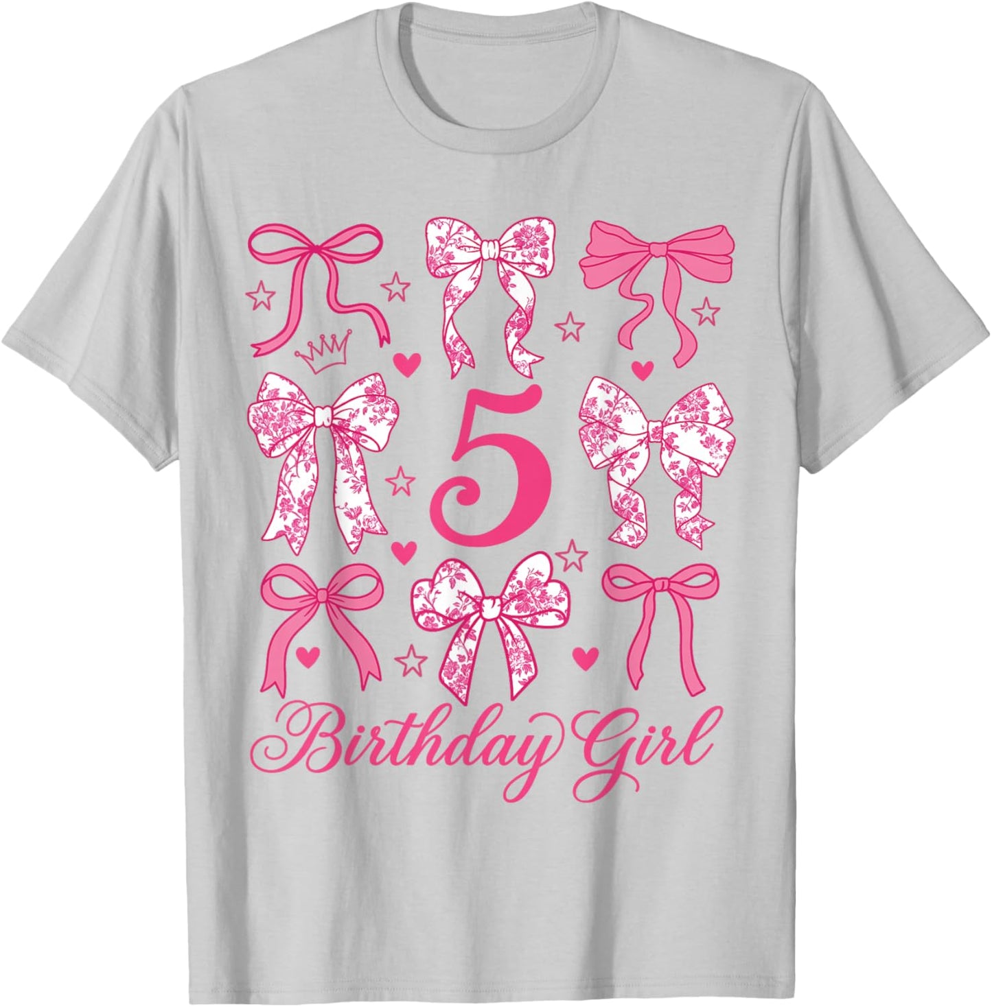 Cute It's My 5 Bday Coquette Bow 5th Birthday Girls T-Shirt - T-Shirt | Ash