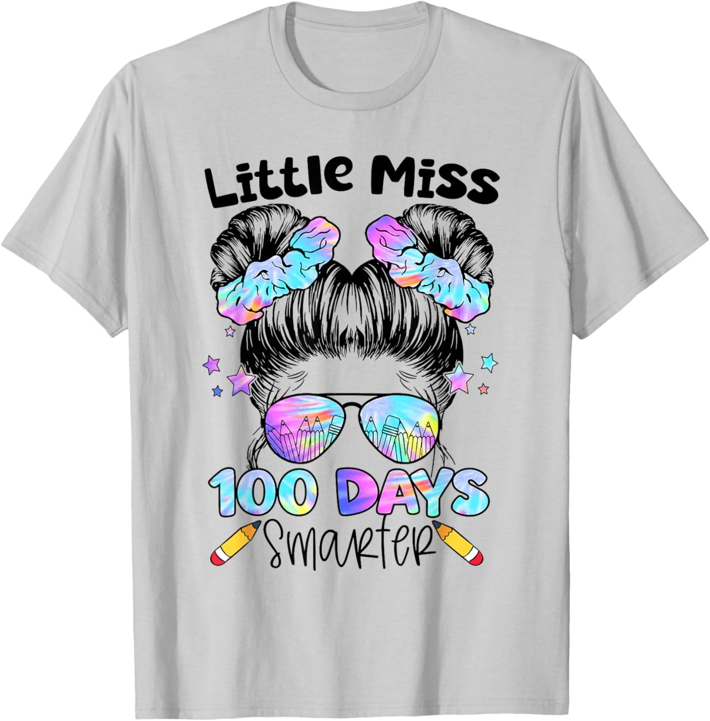 100 Days Smarter Messy Bun 100th Day of School Girls Kids T-Shirt - T-Shirt | Ash