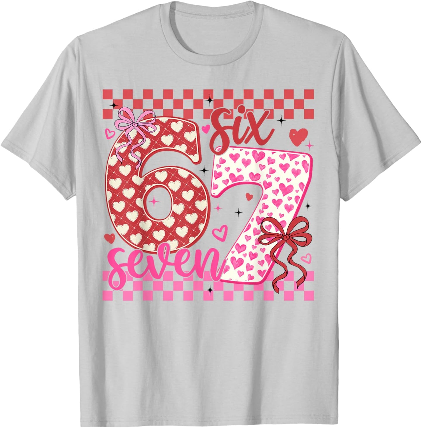 Valentine 67 Funny Six Seven Meme Coquette Bow Women Kid T-Shirt - T-Shirt | Ash