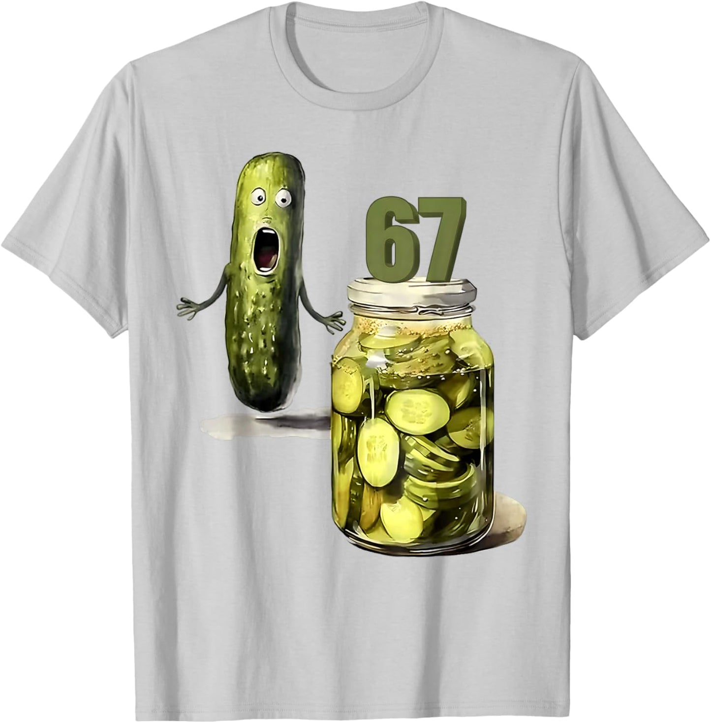 67 Meme Pickle Surprise A Jar of Sliced Pickles Cucumber 67 T-Shirt - T-Shirt | Ash