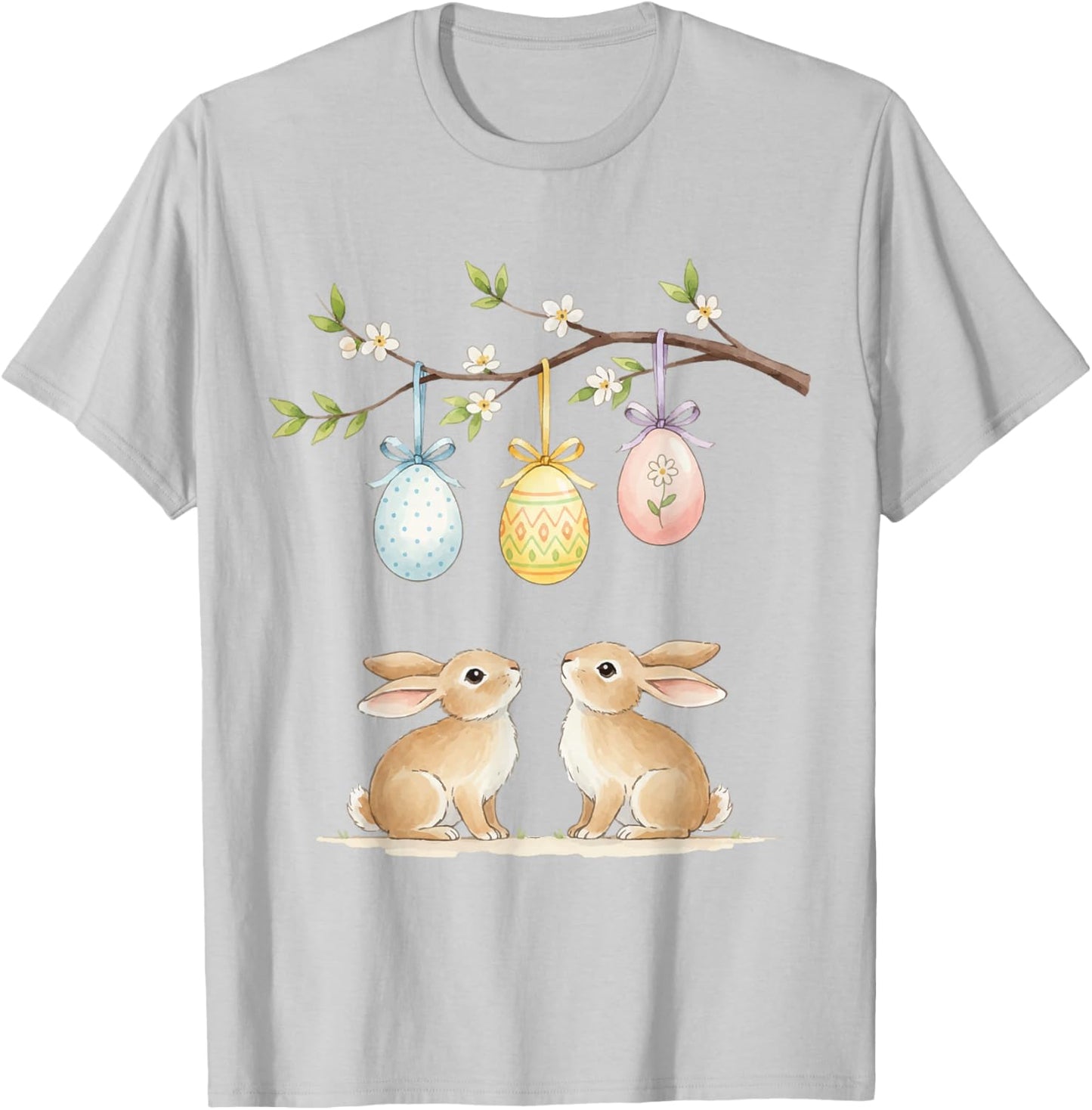 Cute Easter Bunny Pastel Eggs Spring Holiday Design T-Shirt - T-Shirt | Ash
