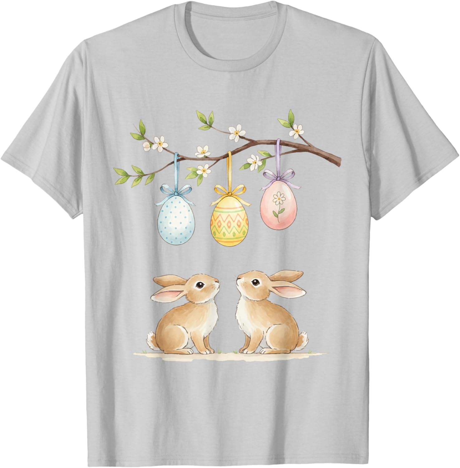 Cute Easter Bunny Pastel Eggs Spring Holiday Design T-Shirt - T-Shirt | Ash