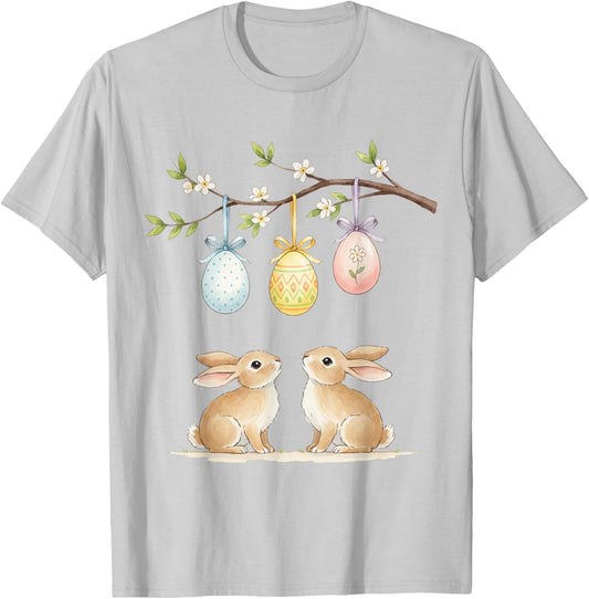 Cute Easter Bunny Pastel Eggs Spring Holiday Design T-Shirt - T-Shirt | Ash