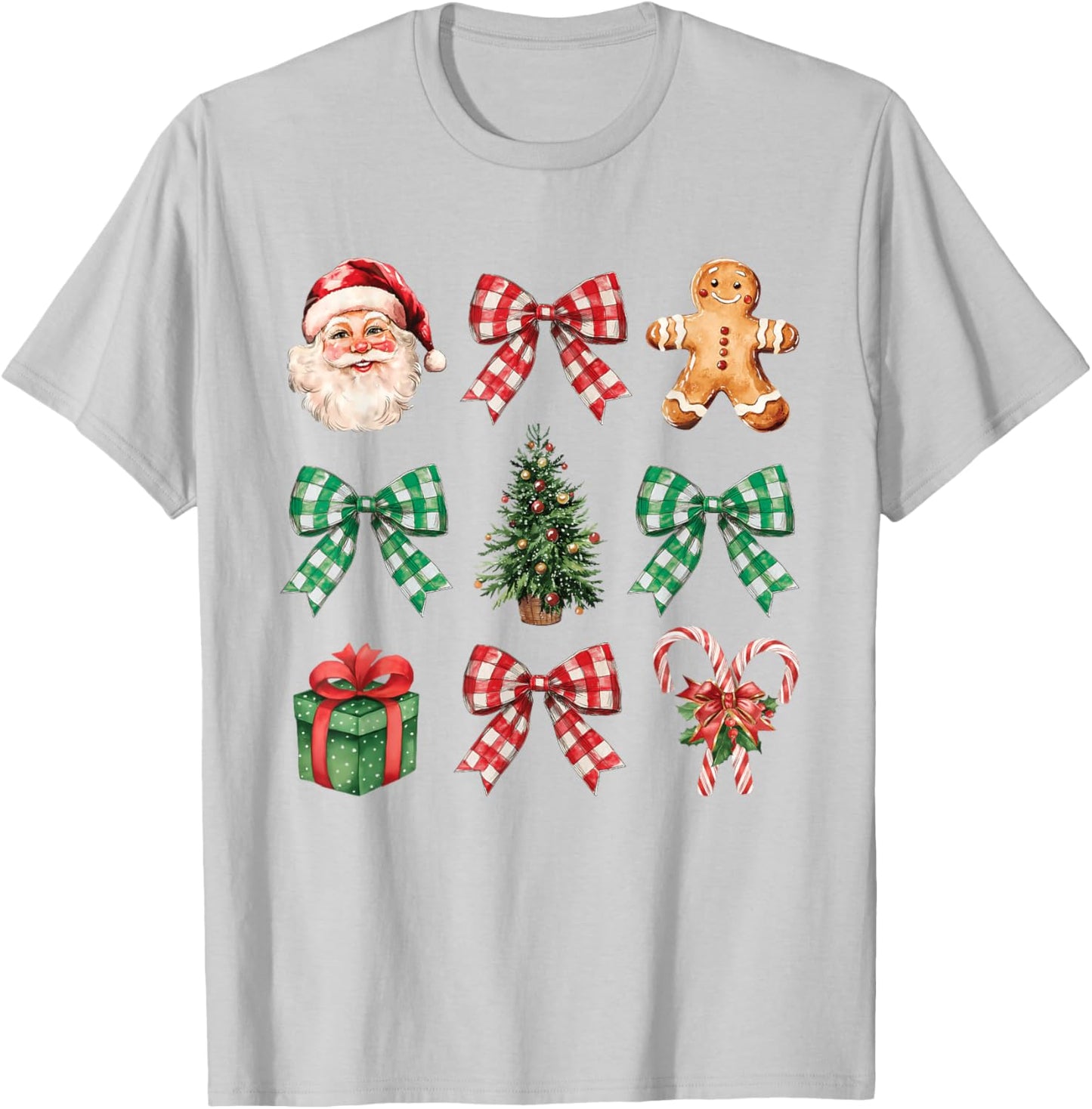 Coquette Bow Christmas Tree Santa Gingerbread Candy Cane T-Shirt - T-Shirt | Ash