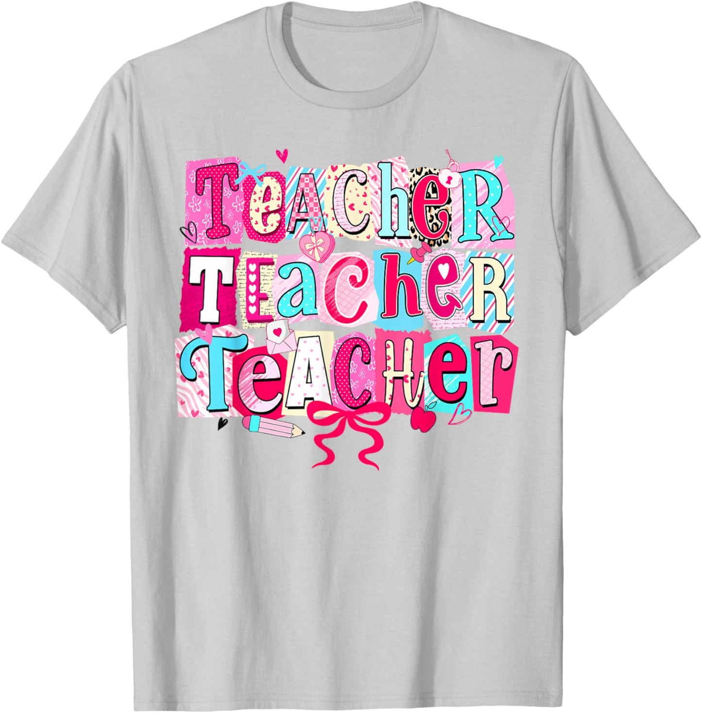 Retro Teacher Valentine Coquette Bow Teacher Valentines Day T-Shirt - T-Shirt | Ash