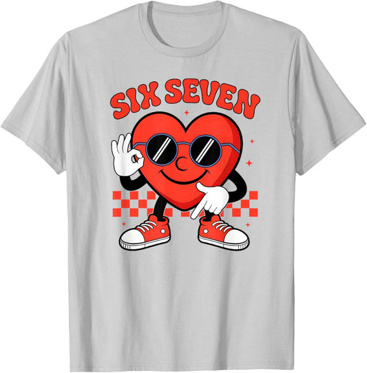 Six Seven 6 7 Valentines Day Heart Men Boys Kids 67 Meme T-Shirt - T-Shirt | Ash