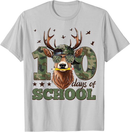 Bucked' 100 Days of School Deer Student Boy Girls 100th Day T-Shirt - T-Shirt | Ash