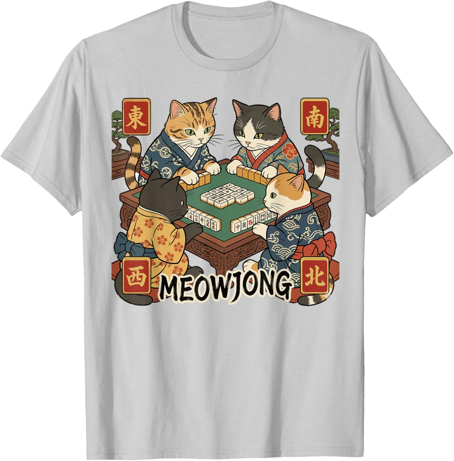 Meowjong Funny Mahjong Love Playing Chinese Game T-Shirt - T-Shirt | Ash