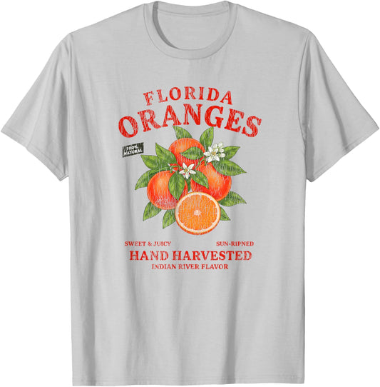 Florida Oranges Retro Label State Fruit Distressed T-Shirt - T-Shirt | Ash