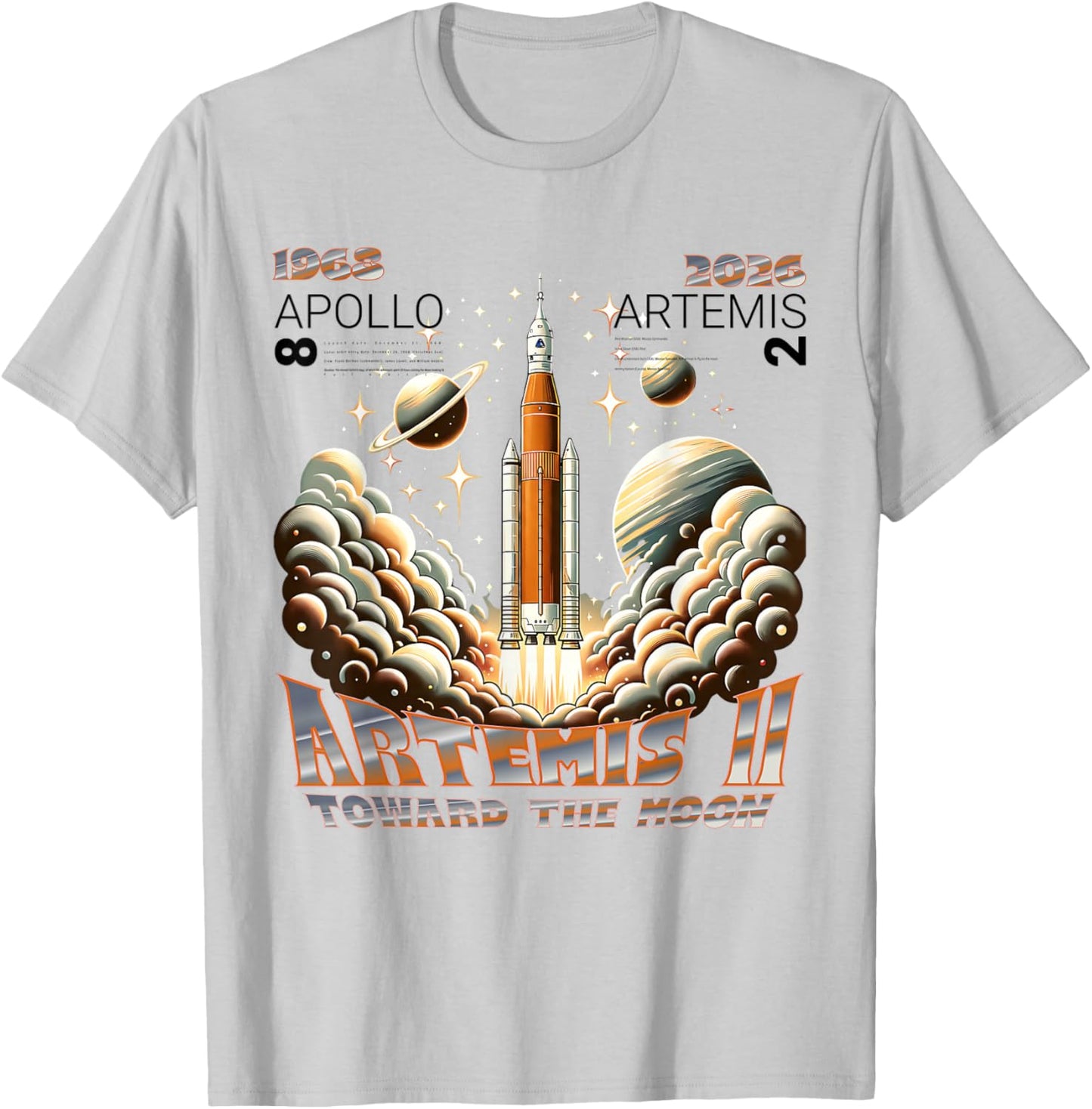 Artemis II Lunar Mission 2026 - Apollo 8 Legacy Comparison T-Shirt - T-Shirt | Ash