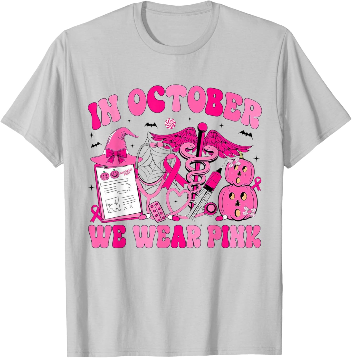 in October We Wear Pink Rehab Life Nurse Breast Cancer T-Shirt - T-Shirt | Ash