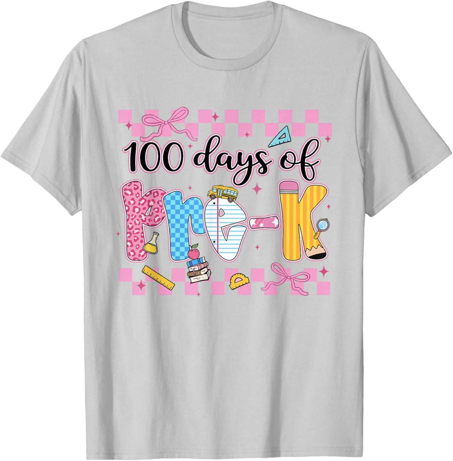 100 Days of Pre-K Teachers 100th Day of Preschool Girls Kids T-Shirt - T-Shirt | Ash