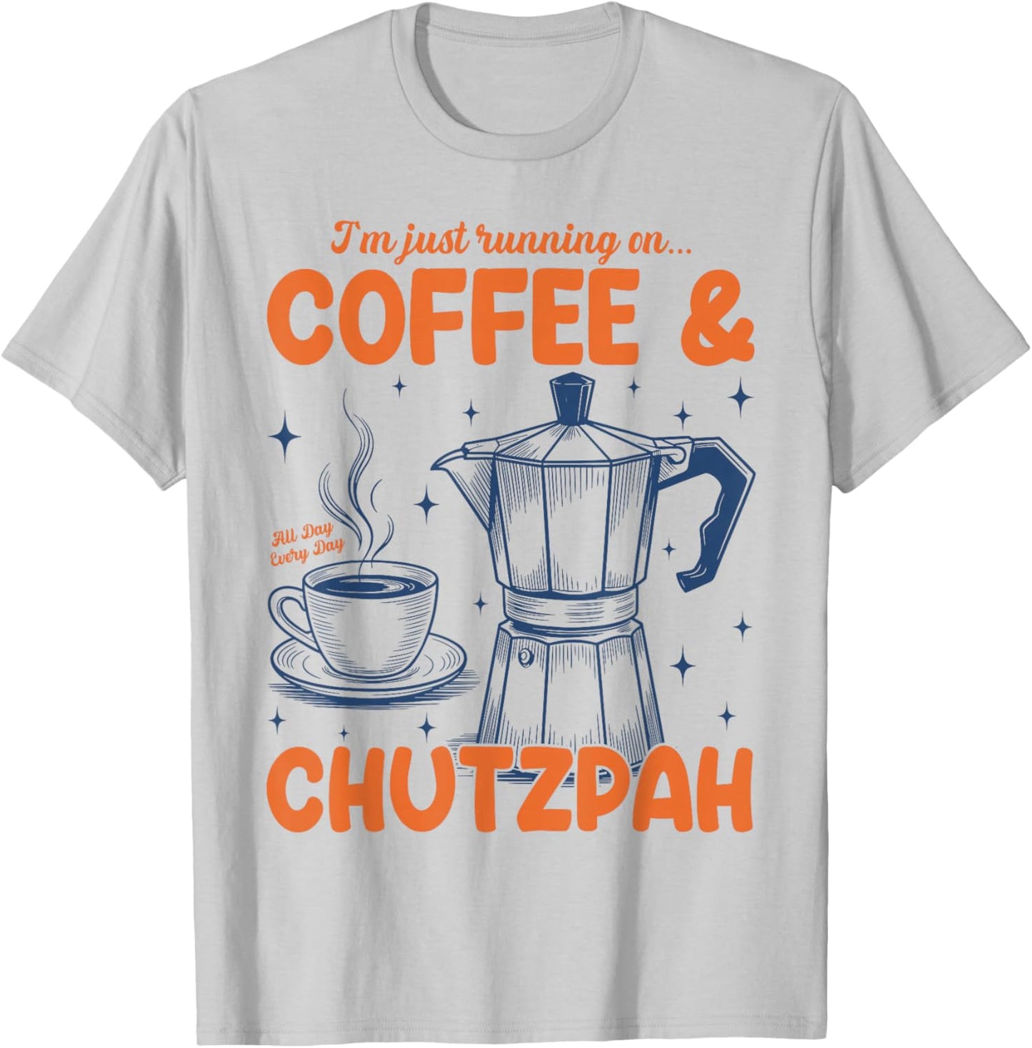 Running On Coffee & Chutzpah Retro Funny Jewish Coffee Lover T-Shirt - T-Shirt | Ash