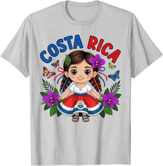 Cute Costa Rica Girl in Traditional Dress for Kids T-Shirt - T-Shirt | Ash