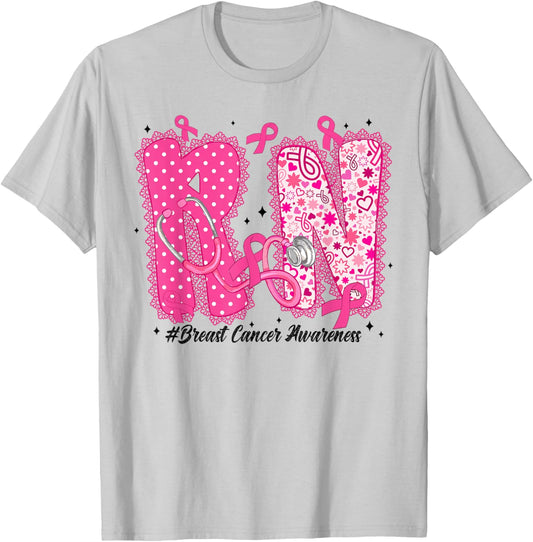 Nurse Breast Cancer Awareness Pink Ribbon Nursing RN Life T-Shirt - T-Shirt | Ash