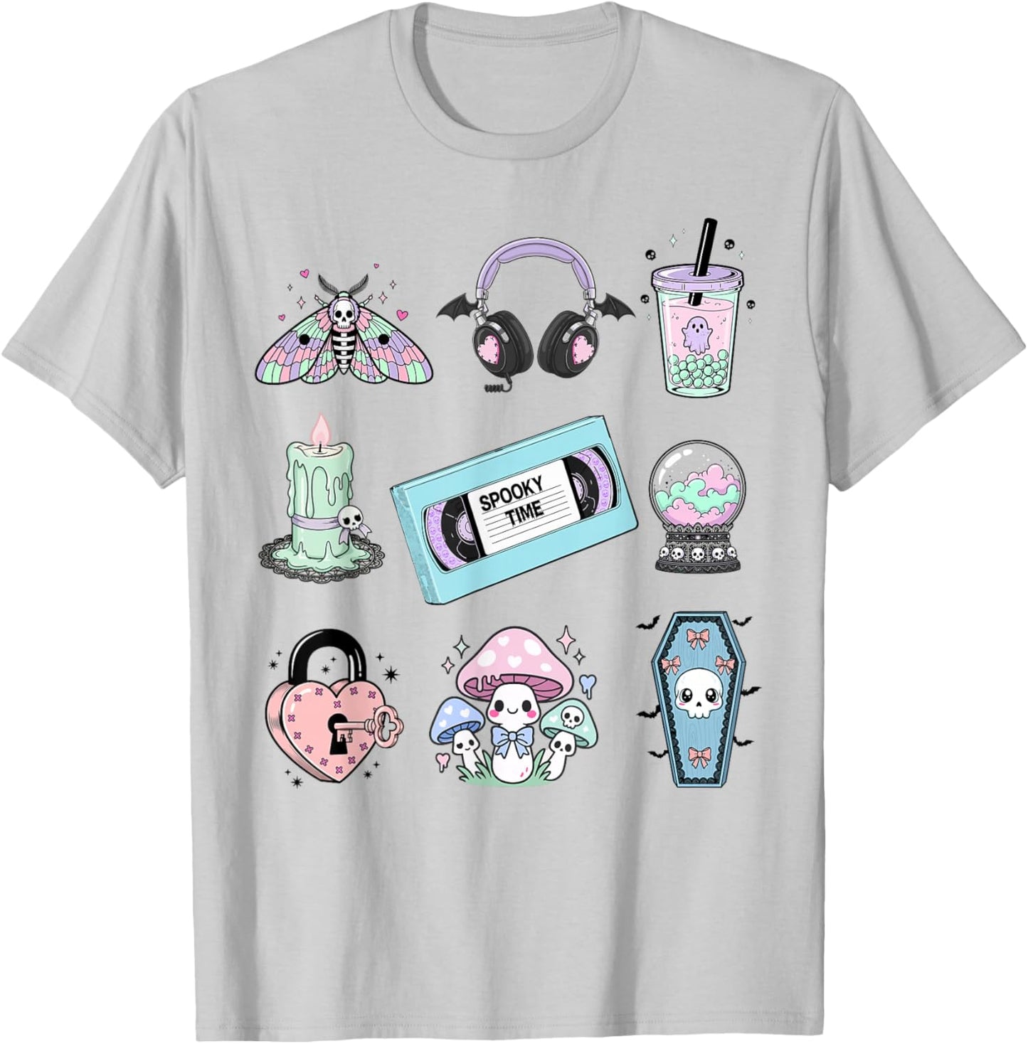 Pastel Goth Grid Kawaii Style Spooky Cute for Girls T-Shirt - T-Shirt | Ash