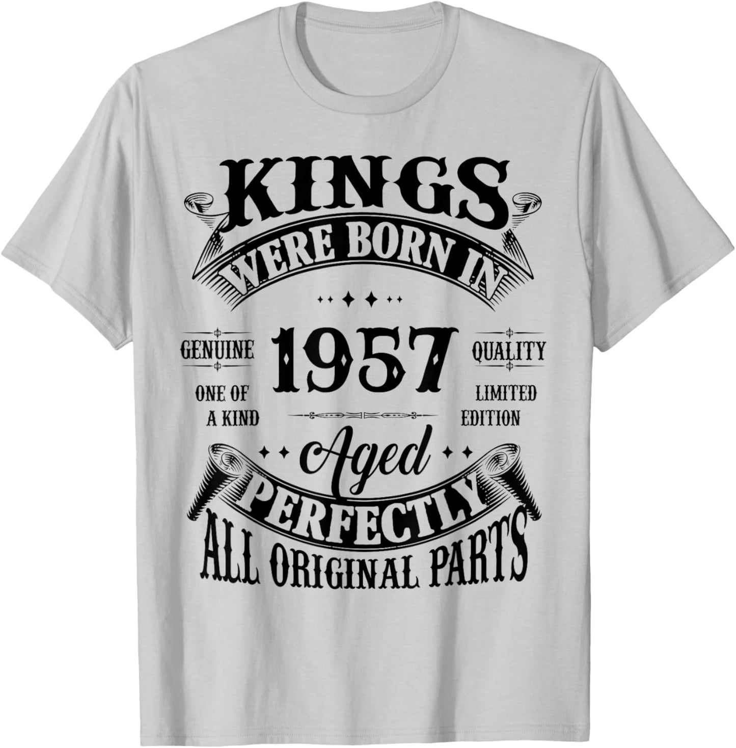 69th Birthday Gift Vintage Kings Born in 1957 69 Years Old T-Shirt - T-Shirt | Ash
