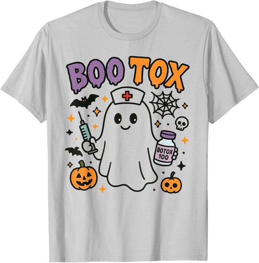 Boo Tox Nurse Ghost Filler Botox Halloween Aesthetic Nurse T-Shirt - T-Shirt | Ash