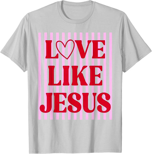 Love Like Jesus Coquette Bow Stripe Women Girl T-Shirt - T-Shirt | Ash