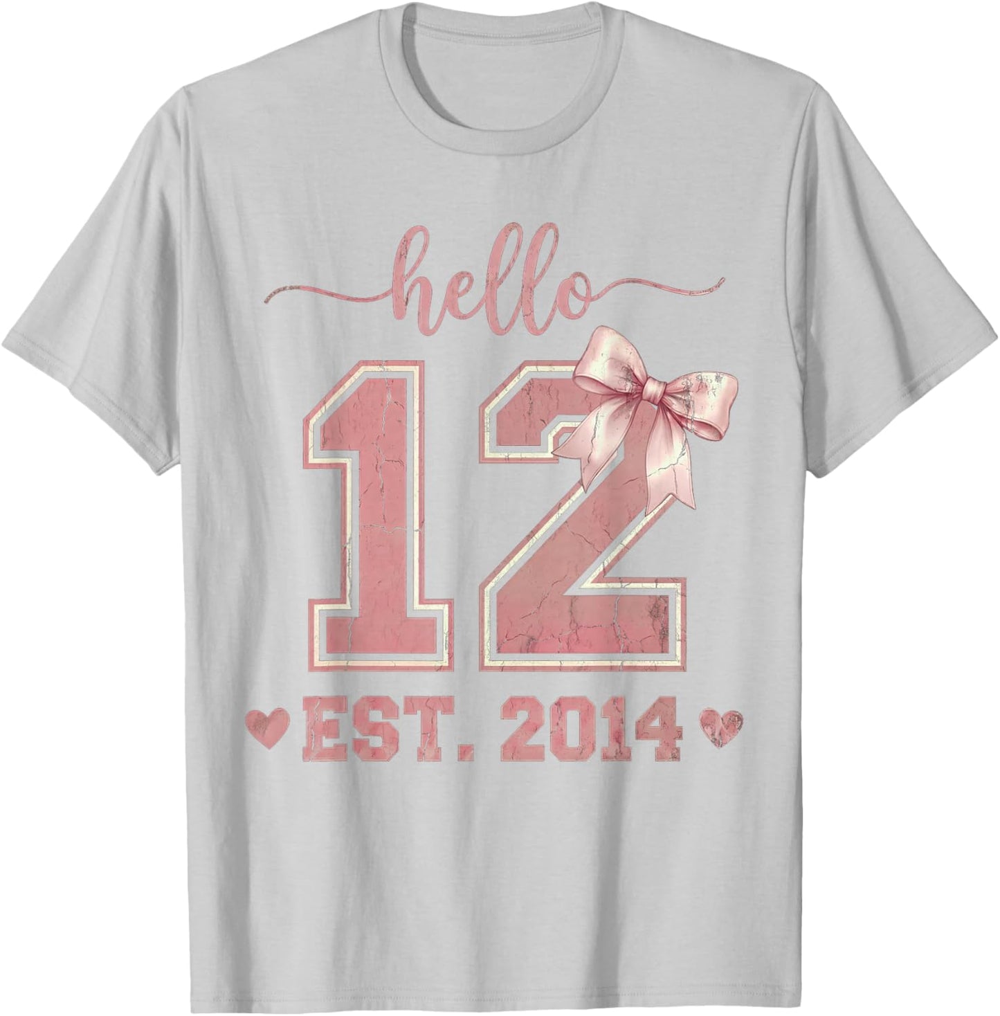 Hello Twelve EST 2014 12th Birthday Coquette 12 Year Old T-Shirt - T-Shirt | Ash
