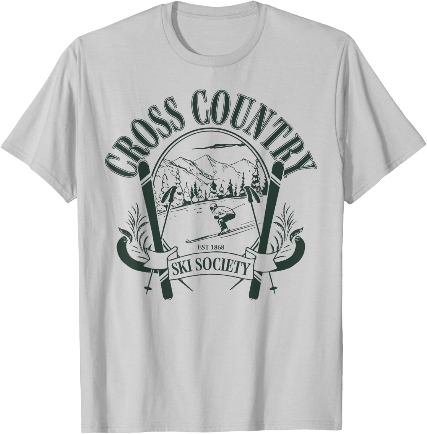 Trendy Apparel Cross Country Ski Society Est 1868 Ski Poles T-Shirt - T-Shirt | Ash