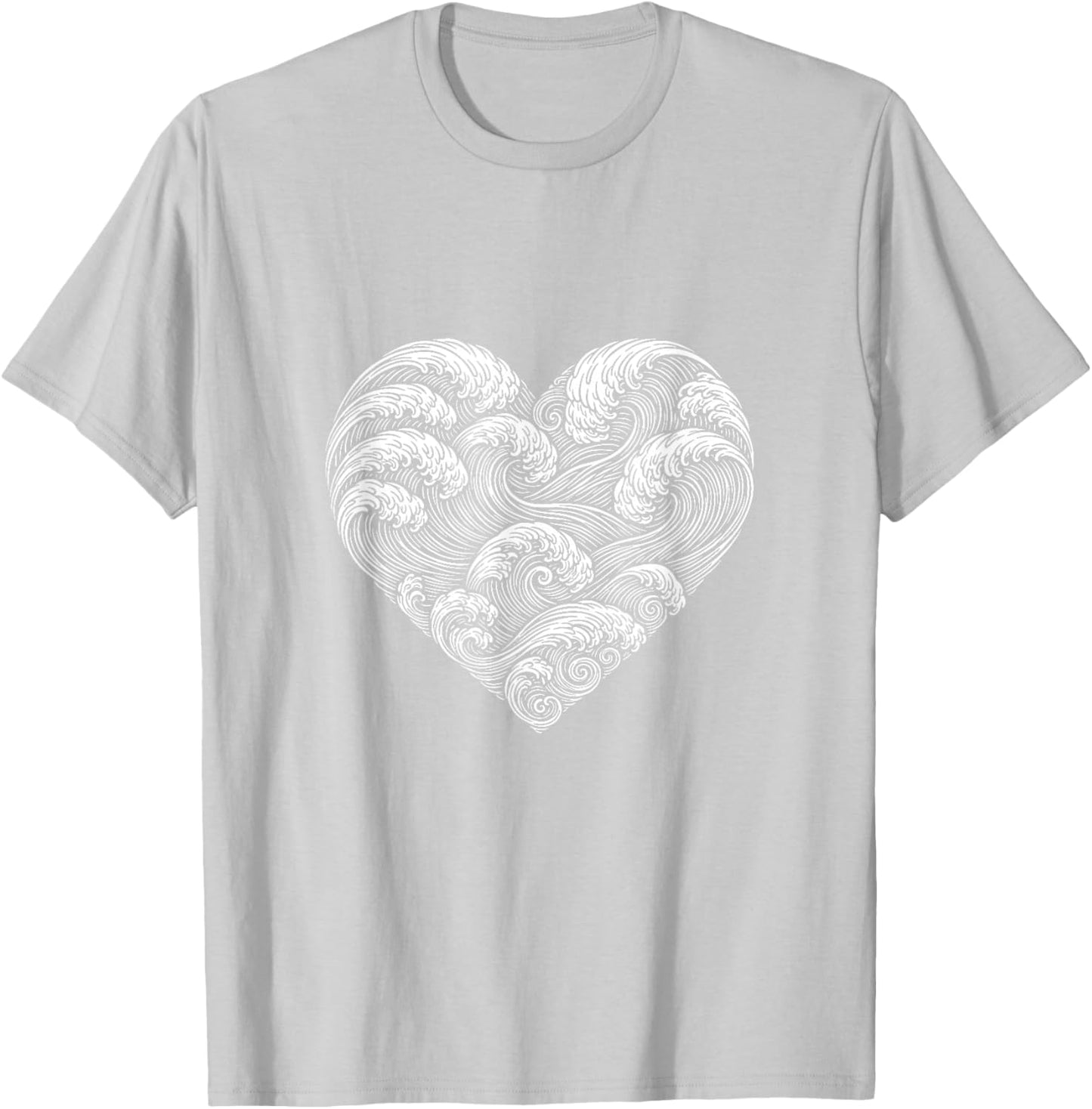 Wave Heart Ocean Vacation Surfer Cute Valentines Days T-Shirt - T-Shirt | Ash
