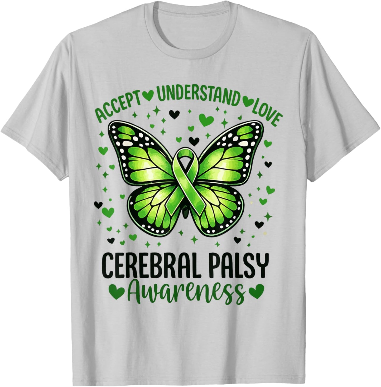Accept Understand Love Butterfly Cerebral Palsy Awareness T-Shirt - T-Shirt | Ash