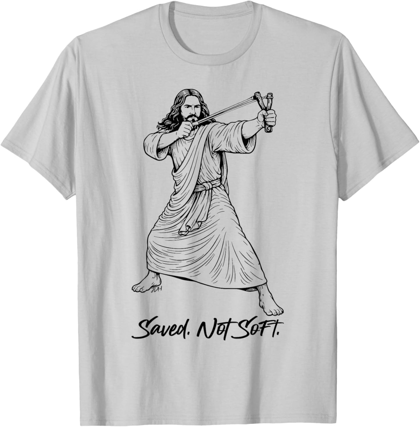 Funny Jesus with Slingshot Saved Not Soft Cute Christian T-Shirt - T-Shirt | Ash
