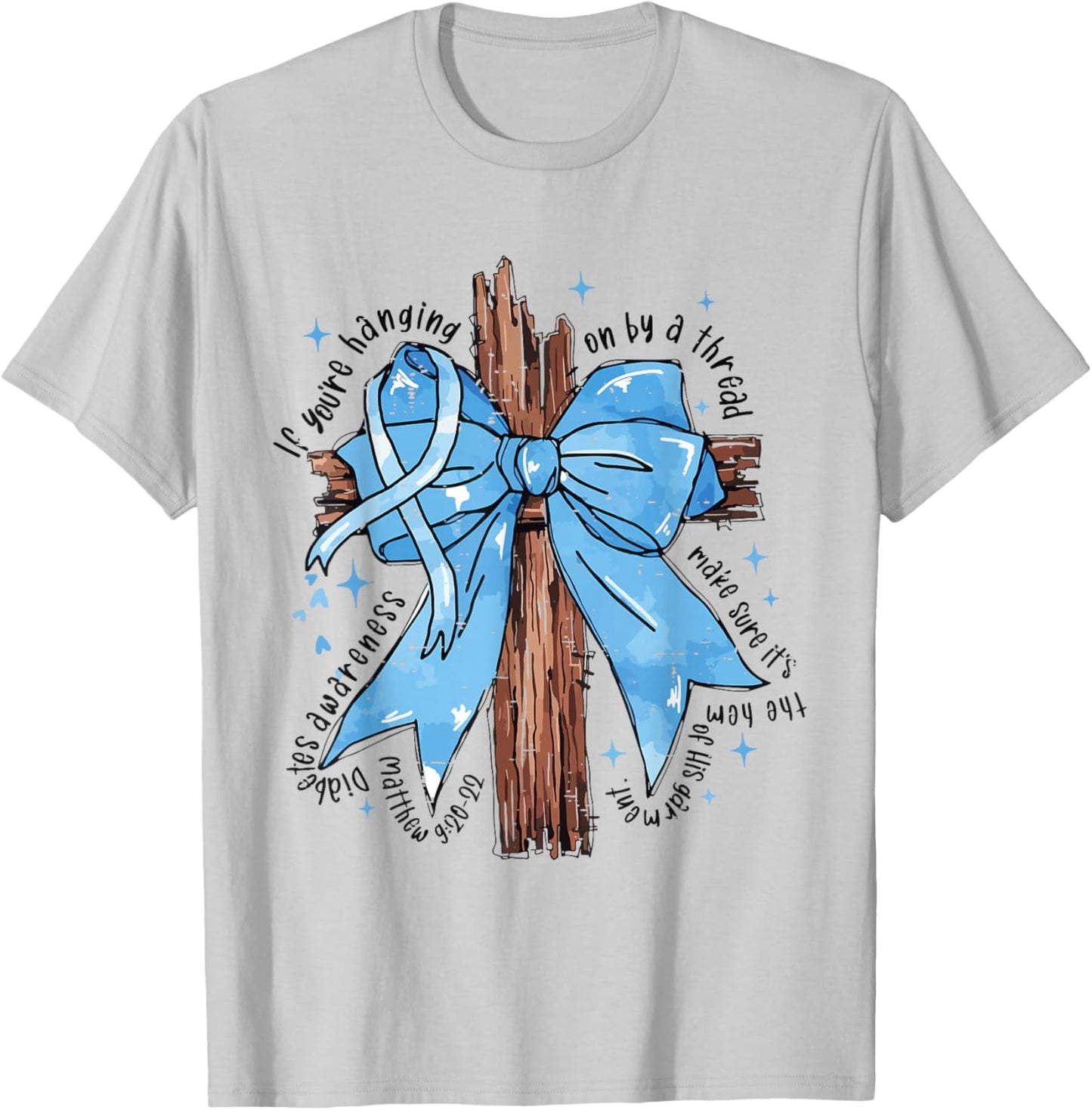 Blue Riboon Cross Diabetes Awareness T1D Jesus Bible Verse T-Shirt - T-Shirt | Ash