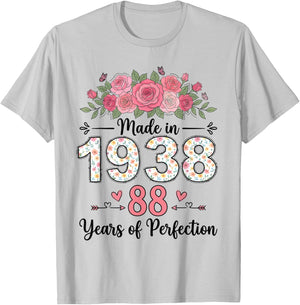 Made in 1938 Floral 88th Birthday Gifts Women 88 Years Old T-Shirt - T-Shirt | Ash