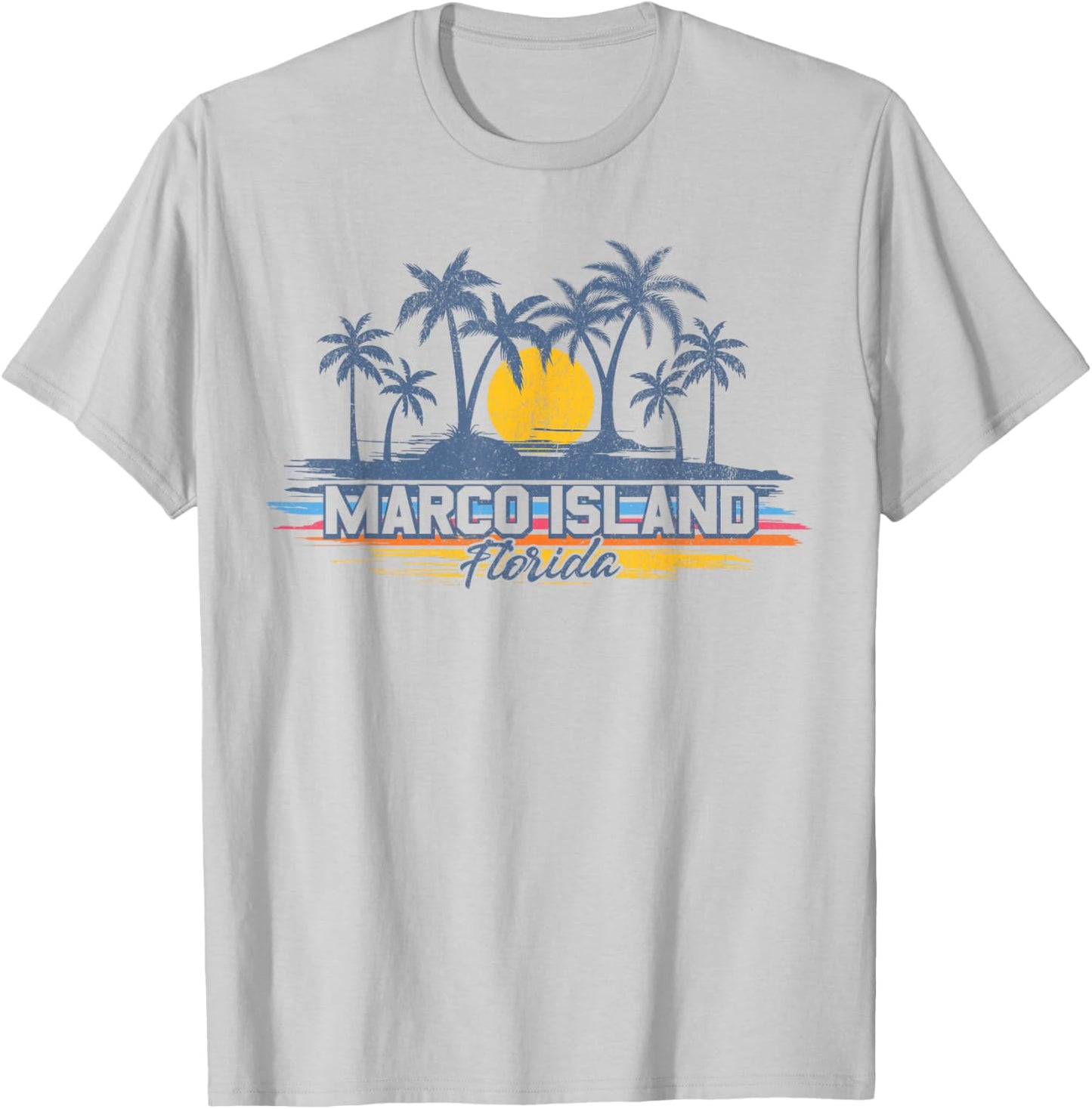 Marco Island Florida Beach Retro Palm Trees Sunset Vintage T-Shirt - T-Shirt | Ash