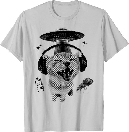 Alien Cat Meme 90s Vintage Bootleg Y2k Kitten Ironic Meme T-Shirt - T-Shirt | Ash