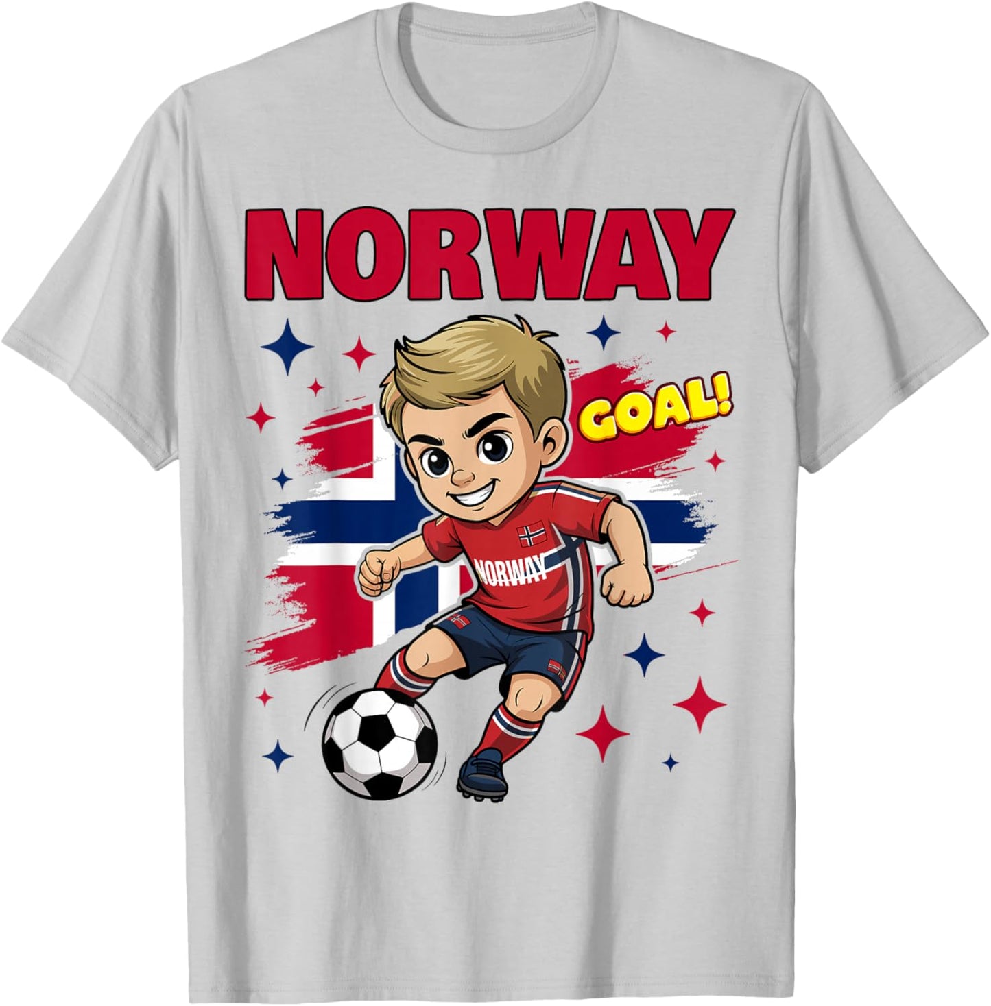 Norway Kid Goal Cartoon Norway Flag for Kids T-Shirt - T-Shirt | Ash
