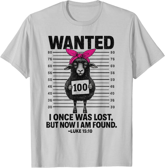 Wanted I Once was Lost Funny Sheep Quotes Jesus Christian T-Shirt - T-Shirt | Ash