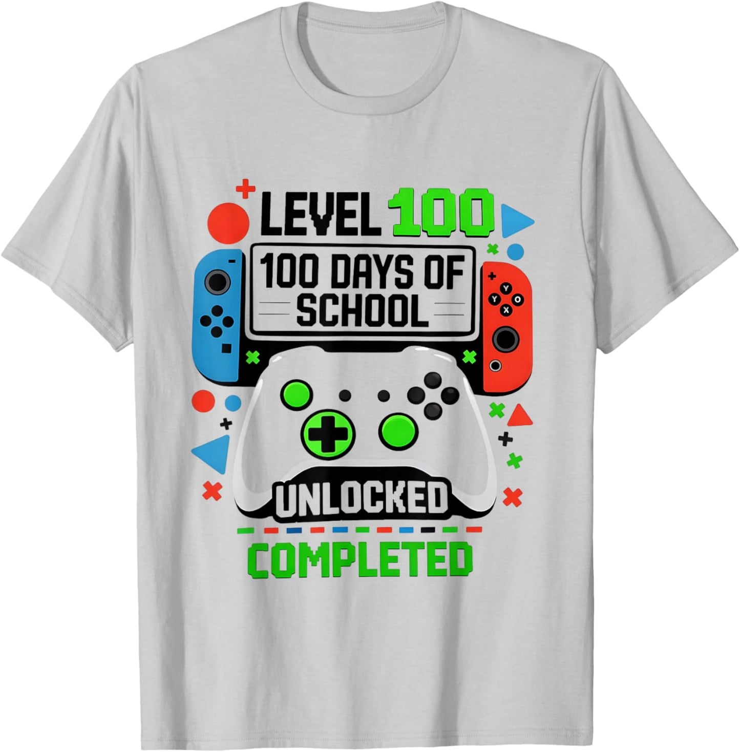 Level 100 Days of School Unlocked Gamer Video Games Fun T-Shirt - T-Shirt | Ash