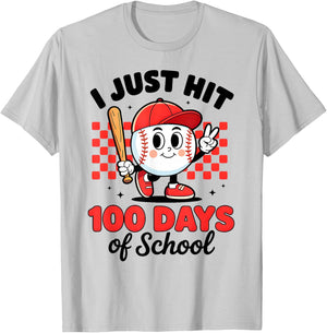 I Just Hit 100 Days of School Baseball 100th Day Boys Kids T-Shirt - T-Shirt | Ash