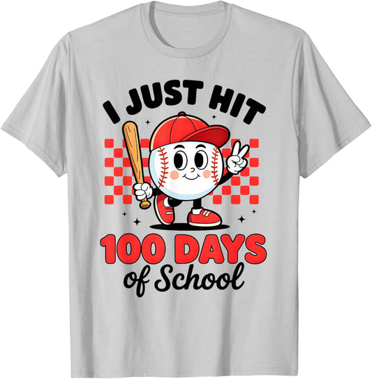 I Just Hit 100 Days of School Baseball 100th Day Boys Kids T-Shirt - T-Shirt | Ash