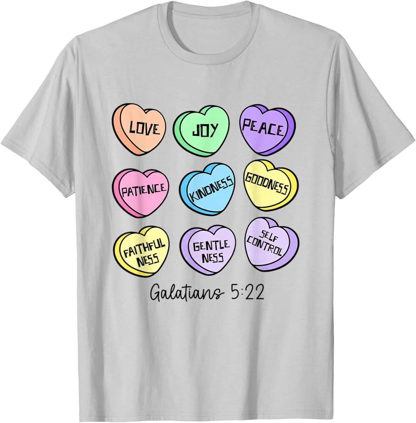 Love Joy Peace Christian Valentines Candy Heart Bible Verse T-Shirt - T-Shirt | Ash