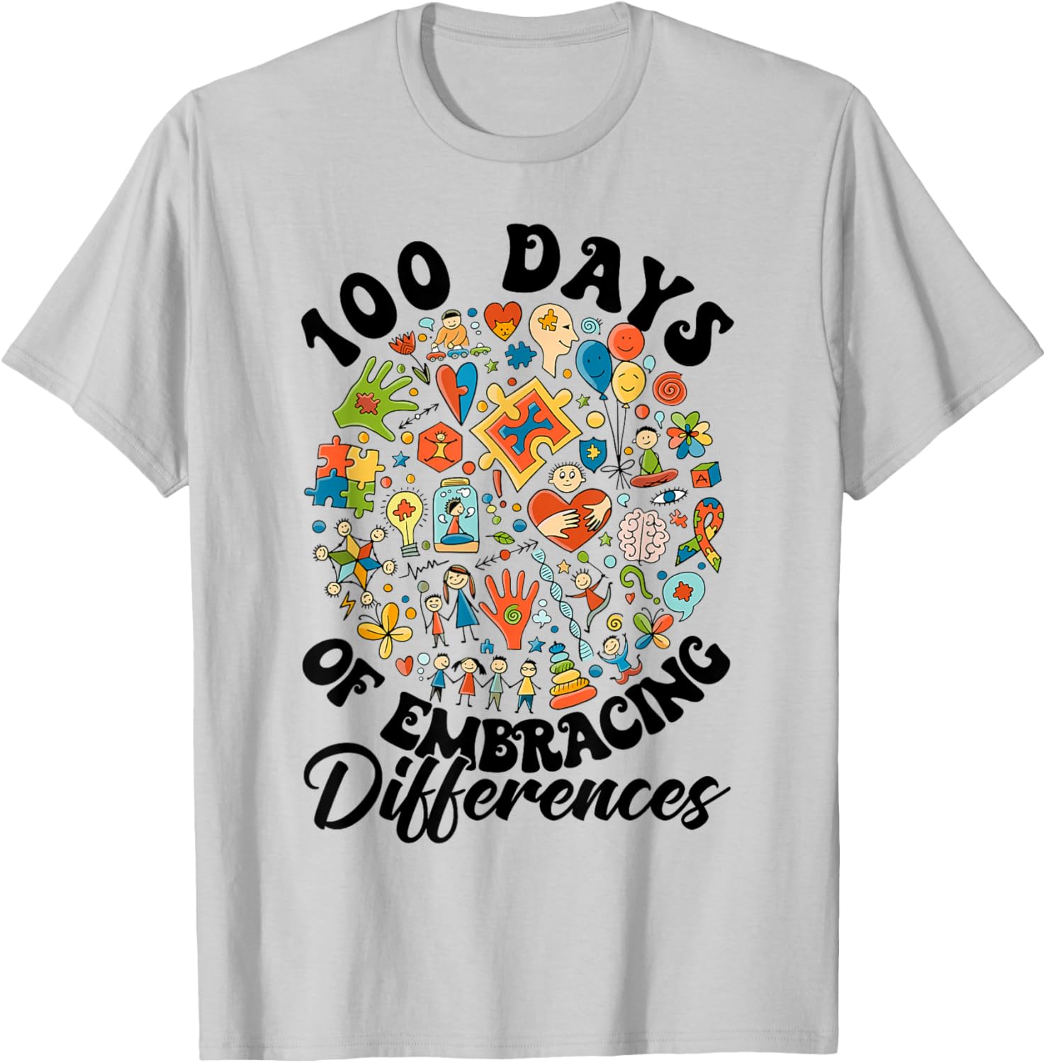 Embrace Differences 100 Days of School Autism Awareness Kids T-Shirt - T-Shirt | Ash