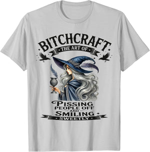 Halloween Vintage Witch Bitchcraft Gothic Pin Up Girl Sassy T-Shirt - T-Shirt | Ash