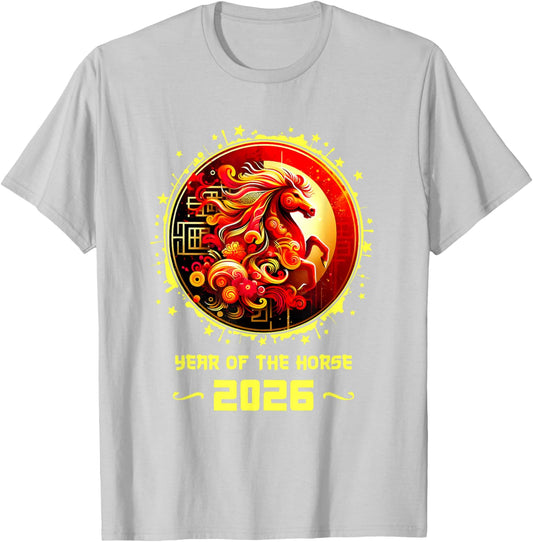 Year of Horse 2026 Chinese Zodiac Lunar New Year T-Shirt - T-Shirt | Ash