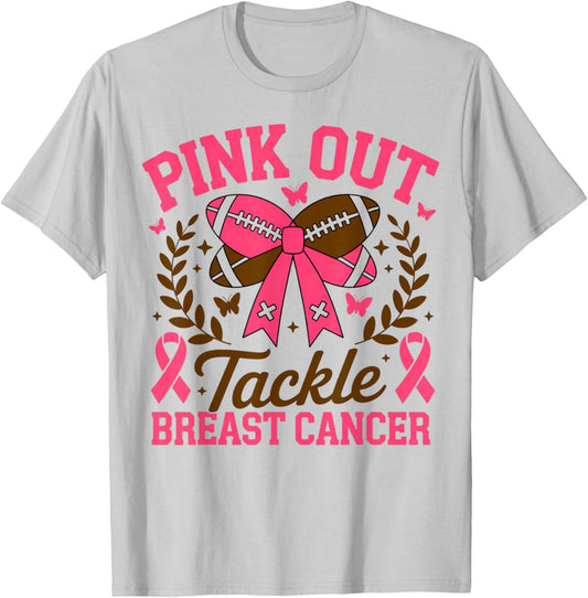 Tackle Breast Cancer Pink Out American Football Awareness T-Shirt - T-Shirt | Ash