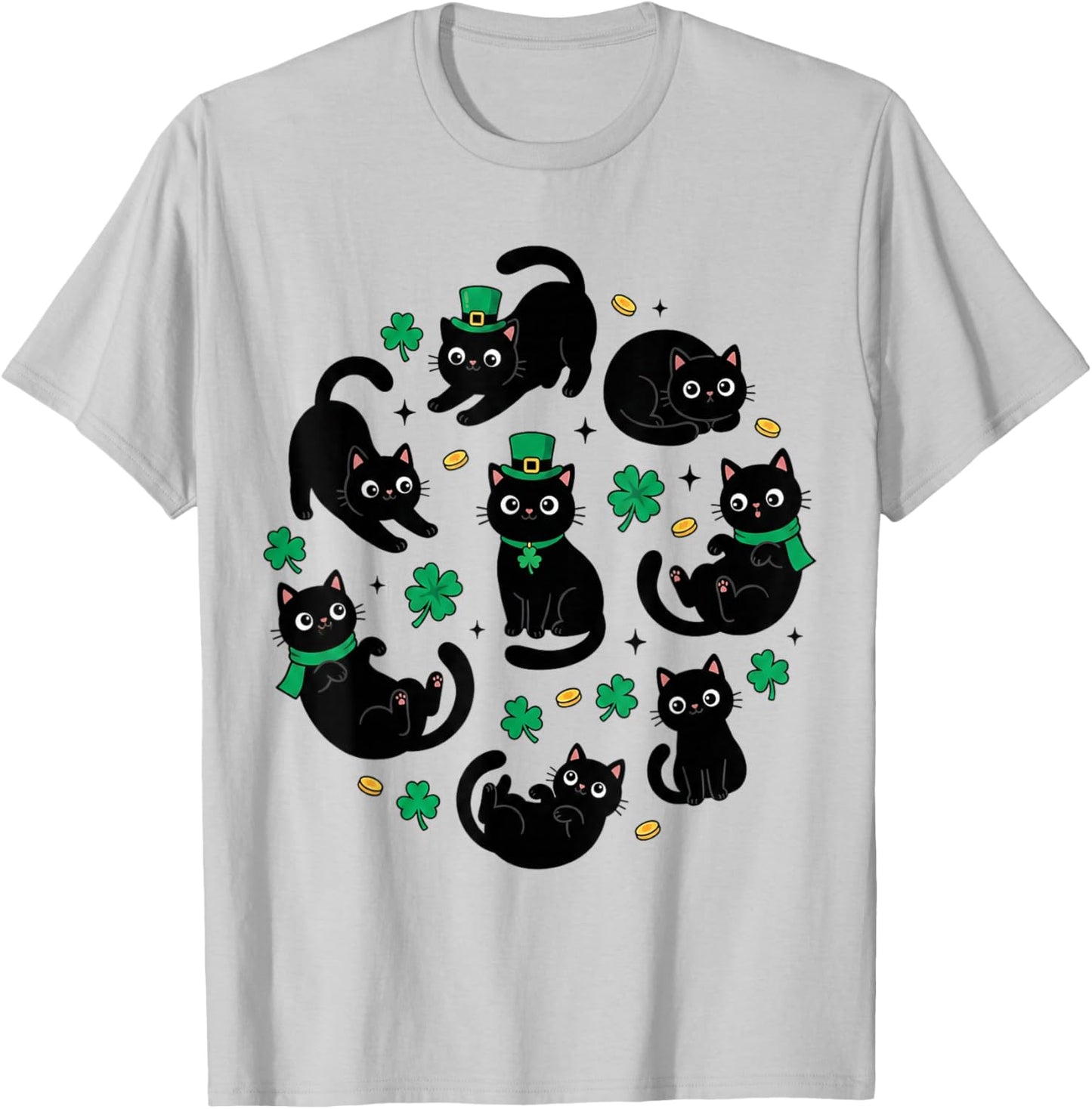 Cute Cats St. Patrick Black Cat Shamrock Kitty Irish T-Shirt - T-Shirt | Ash
